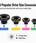 Mewach Low Profile Impact Socket Adapter Set That Is Super Rad For Tough Jobs With Magnetic Grip And Cr-V Build, 4-piece color-coded drive adapters