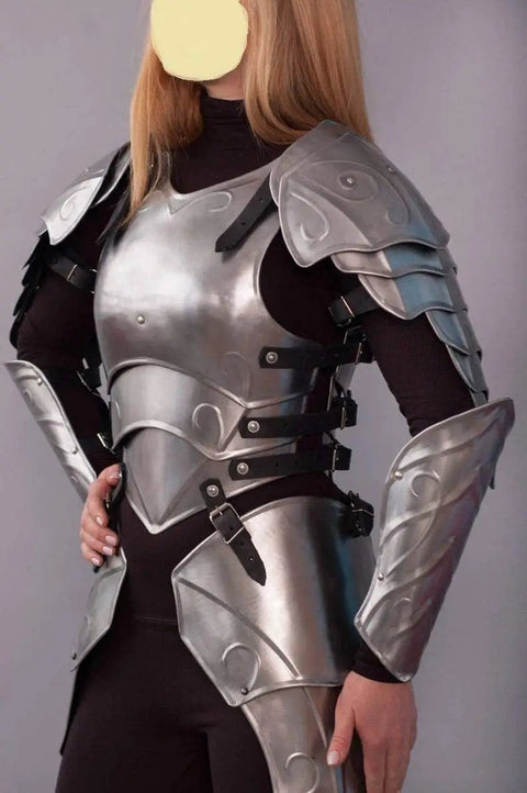 Handmade Lady Armor Set With Kickass Steel Cuirass Breastplate Tassets Belt Arm And Leg Armor And Pauldrons For LARP Halloween