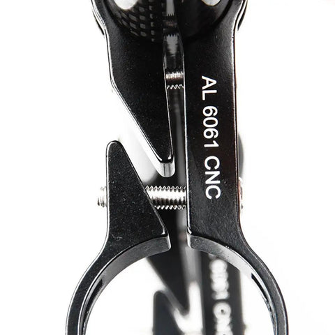Close-up of 31.8mm Carbon Fiber Handlebar Extender Mount with aluminum bracket showing AL 6061 CNC label and screws