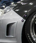 Close-up of car bumper with JDM Quick Release Fasteners Kit 8Pcs Billet Aluminum Locking Bolts installed, showcasing fitment.