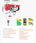 Heavy Duty Wireless Electric Hoist 1320 Lb Lift, 1150W 110V Steel Wire Winch With Remote Control, 40-Foot Lift Height, Durable Garage Shop Warehouse Factory Lifting Solution for Heavy Objects, shown with pulley and remote
