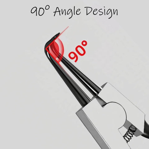 90 degree angle design of External And Internal Snap Ring Pliers 7 Inch With Internal Spring Pro Grade Heavy Duty Anti Rust Durable High Carbon Steel Construction Head Size 0.07 Inches For Easy Circlip Removal And Installation