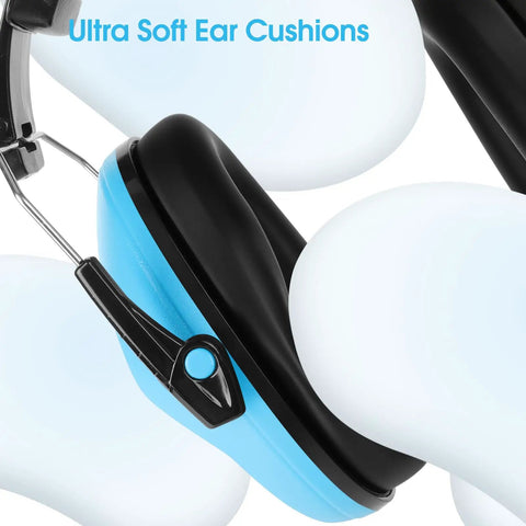 Close-up of blue and black 12 Pack Kids Noise Cancelling Headphones For Ear Protection, Kid Safe Soundproof Earmuffs For Autism