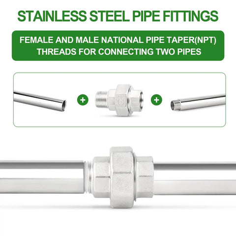 Five Pack 304 Stainless Steel Union Fittings One Quarter Inch NPT Male To One Quarter Inch NPT Female Cast Pipe Connectors, corrosion resistant