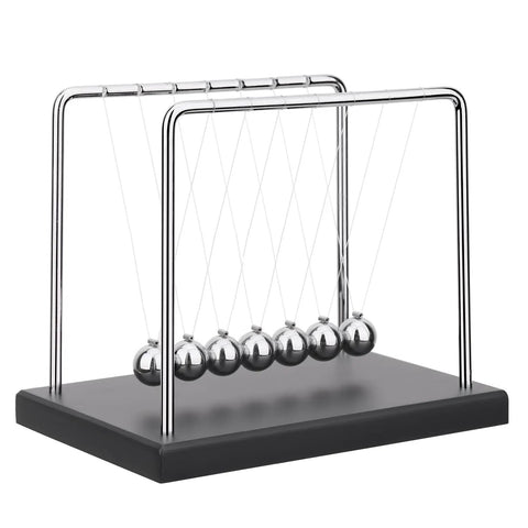 Newton's Cradle Desktop Toy With 7 Beads, Dope Kinetic Motion Science Gadget For Home And Office, Classic Desk Decor That Demonstrates Gravity And Energy Transfer In Real Time, showing silver balls suspended in motion.