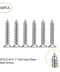 Tough As Nails Number 8 By 1 Inch 304 Stainless Steel Wood Screws 100 Piece Pack Flat Head Phillips Drive close-up of screws
