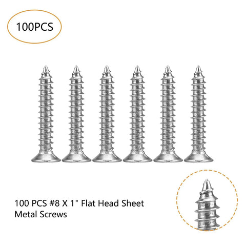 Tough As Nails Number 8 By 1 Inch 304 Stainless Steel Wood Screws 100 Piece Pack Flat Head Phillips Drive close-up of screws