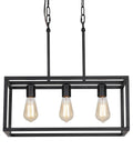 Three Light Black Linear Chandelier for Modern Dining Room and Kitchen Island Bar Rectangle Farmhouse Pendant Light Industrial Style Fixture with UL Listed