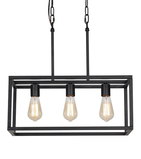Three Light Black Linear Chandelier for Modern Dining Room and Kitchen Island Bar Rectangle Farmhouse Pendant Light Industrial Style Fixture with UL Listed