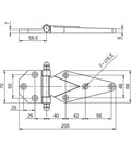 Technical drawing of Workhorse Welded Hinges For Refrigerated Truck Cabin Doors And Beefy Tool Lockers 304 stainless steel.