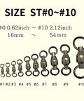 Six Ball Bearing Fishing Swivel With Brass Body And Stainless Rings, Ultra Smooth 360 Rotation, Anti Twist For Saltwater And Freshwater Trolling And Jigging, Heavy Duty 110Lb Test, Size Three, size chart #0-#10