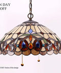 Tiffany Style Pendant Light Fixture Serenity Victorian Stained Glass Hanging Lamp, 16 Inch Wide And 40 Inch Tall, intricate design.