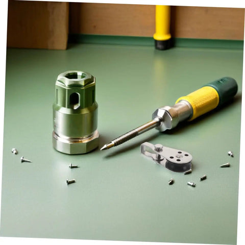 Beefy Heavy Duty Stainless Steel Pulley Block Set For Boats Kayaks And Yachts with screws and screwdriver on green table