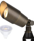 Brass Mini Landscape Light With 450 Lumen Output, 5W MR16 LED, 12V AC/DC, Waterproof Outdoor Spotlight, Ground Stake