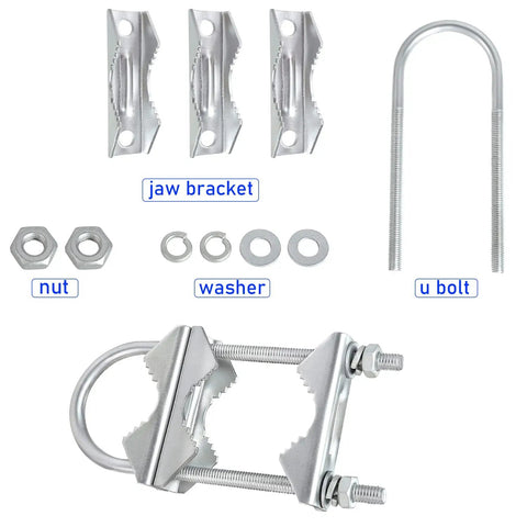 Heavy Duty Mast Clamp Kit For Outdoor Antennas With U Bolts And V Jaw Blocks, Mast To Mast Mount Bracket components overview