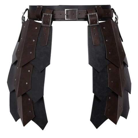 Medieval Faux Leather Wide Belt With Thigh Armor And Dual Side Skirt Armor For LARP And Cosplay, Boss Level Battle Ready Knights Mercenary Costume Belted Armor Set In Black High Quality Durable Build For Stage And Reenactments