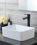Rectangular Vessel Sink With Matte Black Faucet And Pop Up Drain 16 By 12 Inch Above Counter White Porcelain Ceramic Bathroom Basin Dope Combo