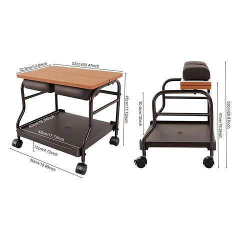 Top Shelf Foldable Two Tier Foot Bath Trolley With Smooth Swivel Casters And Integrated Manicure Station dimensions and design view