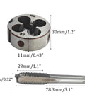 M10 X 1.5mm Metric Tap And Die Set For Metal Working And Repair, showing HSS tap and round die with measurements