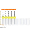 Five Piece PCB Drill Bit Set With One Eighth Inch Shank And Two Millimeter Tungsten Carbide Micro Twist Bits in clear case