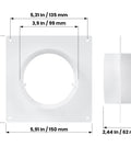 Heavy Duty Plastic Duct Connector Flange For Round Vent 4 Inch size diagram, 5.91 x 5.91 in wall plate