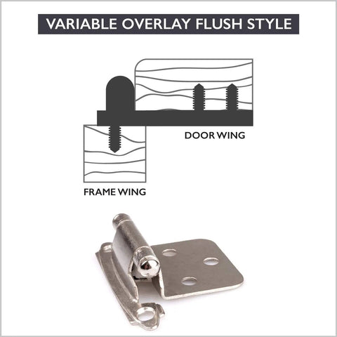 Diagram of self closing cabinet hinges with image, 50 pack in oil rubbed bronze, variable overlay flush mount kitchen door hardware