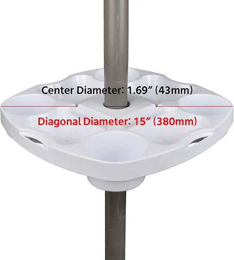 15 Inch Universal Beach Umbrella Table Tray With Tablet Slots Earpod Holds Drink Holders Snack Grooves Phone Slots White