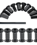 100 Pcs M8 X 20mm Black Barrel Nuts and Bolts for Knockout Furniture Assembly and Knuckle Busted Badass Mechanical Projects with Standard Coarse Thread Grip, featuring an L-key.