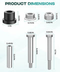 Dimensions of EZGO TXT Rear Leaf Spring Bushings Kit components for 1994 and up golf carts, including bushings and hardware.