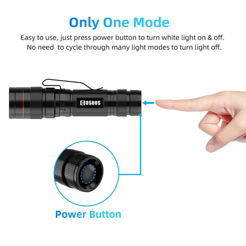 High Lumen Tactical Flashlight With Holster Zoomable Waterproof For Hiking And Camping EDC Ready Outdoor Gear Essential 5 Mode Brightness Rechargeable Battery No AAA Battery Required; flashlight with power button highlighted