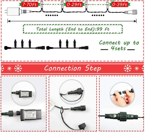 Outdoor Christmas Lights 105Ft 300 LED String Lights With 8 Modes End-To-End Plug UL Listed Waterproof Fairy Lights diagram