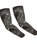 Steampunk Seahorse Cooling Arm Sleeves With Thumb Holes Upf 50+ Sun Protection Stretchable Compression Gear For Golf And Running, black with gears design.