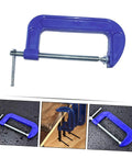 Beefy Heavy Duty 6-Inch G Clamps For Woodworking And Metalworking, quick-release table mount C-Clamps in blue, front view