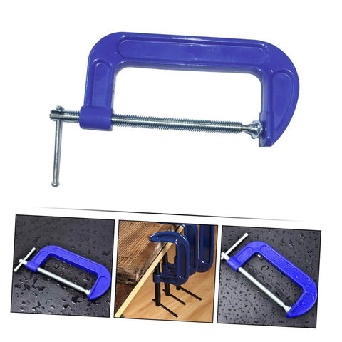 Beefy Heavy Duty 6-Inch G Clamps For Woodworking And Metalworking, quick-release table mount C-Clamps in blue, front view