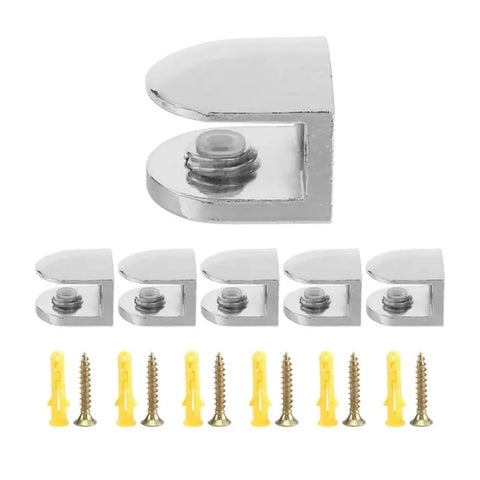 Adjustable Glass Clamps 6mm Zinc Alloy Shelf Clips for bathroom and kitchen with screws and anchors for easy mounting