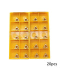 External And Internal Threading Carbide Inserts Set 11ER AG60 And 11IR AG60 For Lathe Tools in yellow case, 20 pieces visible