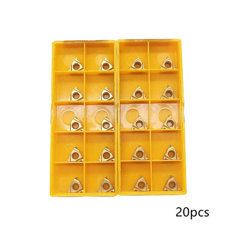 External And Internal Threading Carbide Inserts Set 11ER AG60 And 11IR AG60 For Lathe Tools in yellow case, 20 pieces visible