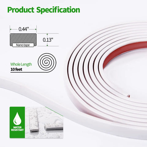 Close-up of 10 Ft Peel And Stick Wall Trim Molding showing white flexible self-adhesive coil with water-resistant label.