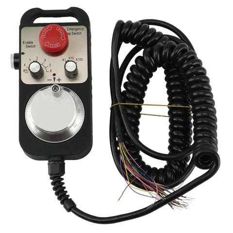 Pendant Handwheel With E Stop Button For DDCS V3 1 Motion Controller in router milling machines, black coiled cable shown