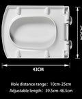 Top view of Heavy Duty White Soft Close Toilet Seat With Killer Urea Resin Build Quick Release Hinges Smooth Slow Drop Antimicrobial Shield And Ridiculously Easy Bathroom Install showing dimensions.
