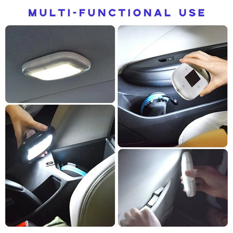 Wireless Magnetic USB Car Dome Light For Interior Ceiling in use, showing soft LED glow and versatility in a car setting
