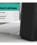 Back view of T60 Compact 2.0 Desktop Speaker System Black For Crisp Stereo Sound On Your PC showing connectivity options.