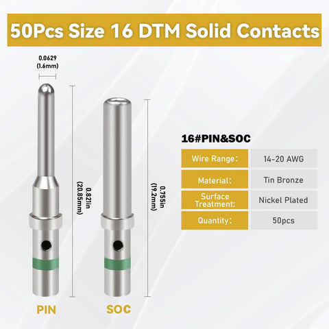 DT Series Connector Terminal Kit 200 Pcs Crimp Pins And Sockets Barrel Style For DT DTP DTM Connectors Size 16 diagram