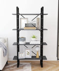 4 Tier Solid Pine Wood Book Cabinet In Gray, A Chunky Industrial Style Bookshelf For Home Office, 55.1 Inch Tall With 4 Spacious Shelves.