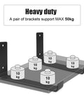 Heavy Duty Black Metal Shelf Brackets Two Pack Tough As Nails Steel J Hook With Lip For Diy Floating Open Wall Shelves Rust Proof Epoxy Coated Industrial L Mounts 7 9 Inch with weight support display.