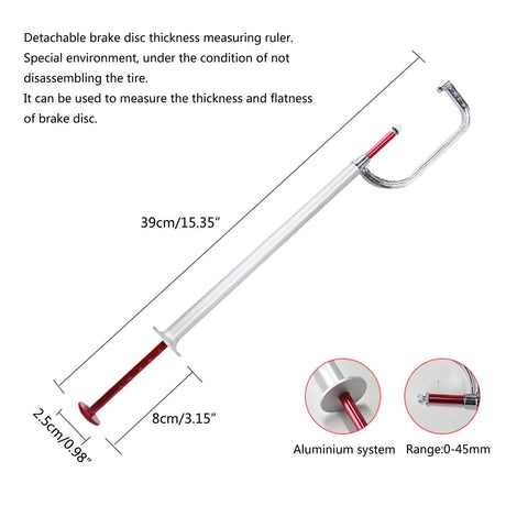 Brake Disc Thickness Measurement Verniers Caliper Car Tire Plate Wear Depth Gauge with a detachable measuring ruler design.