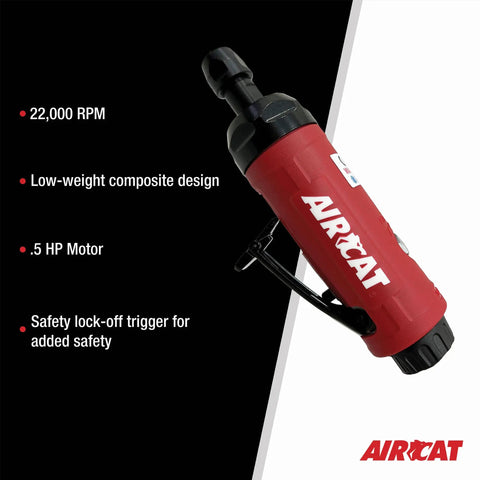 Heavy Duty Shop Workhorse Pneumatic Die Grinder,.5 HP Motor, 22000 RPM Straight Body side view with safety lock-off trigger