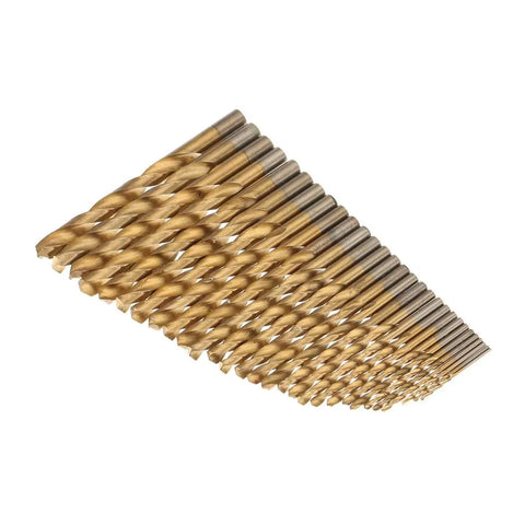 Professional 115 Piece Titanium Coated Drill Bit Set Round Shank with various sizes for wood and metal work.
