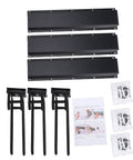 Beefy Garage Wall Storage Kit with 3 heavy alloy steel rails, 6 hooks, hardware, and instructions visible