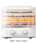 Big Time 6 Tray Food Dehydrator For Home With Clear Racks And Digital Temperature Timer Controls To Knock Out Homemade Jerky Dried Fruit Veggies And Dog Treats Quick As Can Be, front view with stacked clear trays.